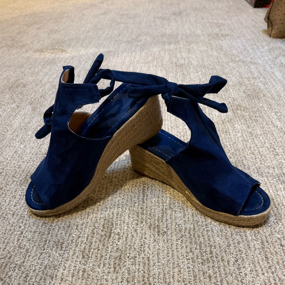 Navy Blue Wedge Sandals